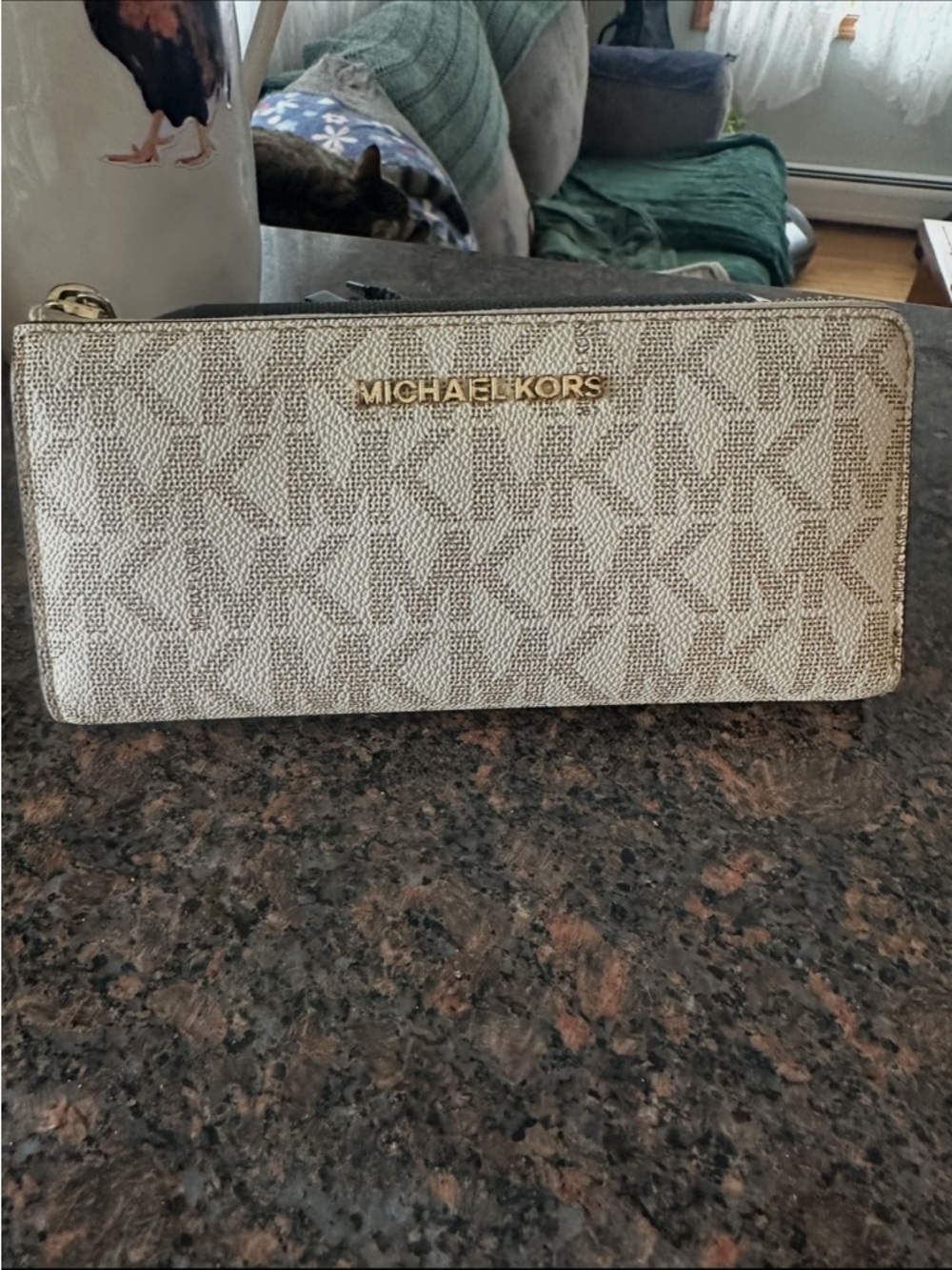 Michael Kors Beige and Gold Signature Zip-Around Wallet